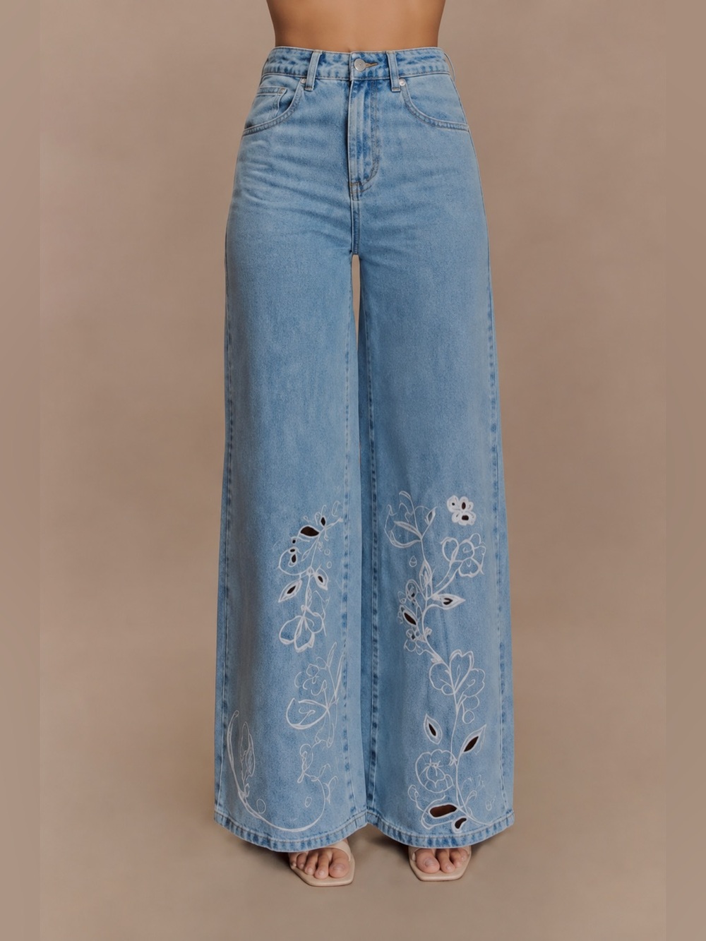 Meshki embroidered wide leg jeans